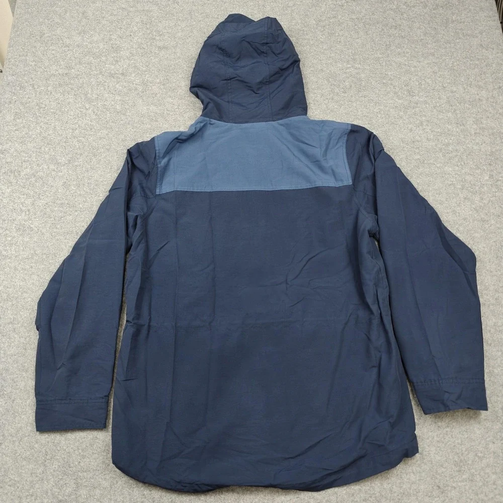 Roots Jacket Mens Medium Blue Canvas Hooded Full Zip Anorak Lined Pockets